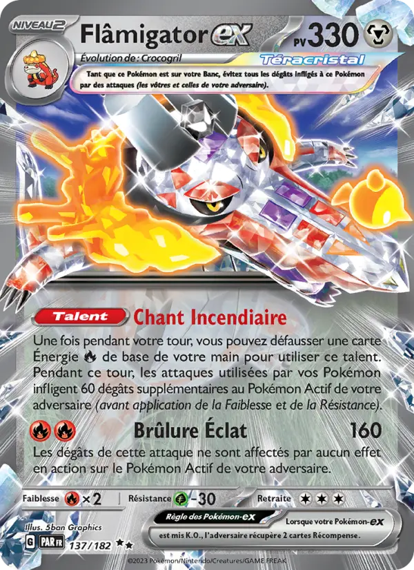 Flâmigator-ex — carte 137 de l’extension Faille Paradoxe
