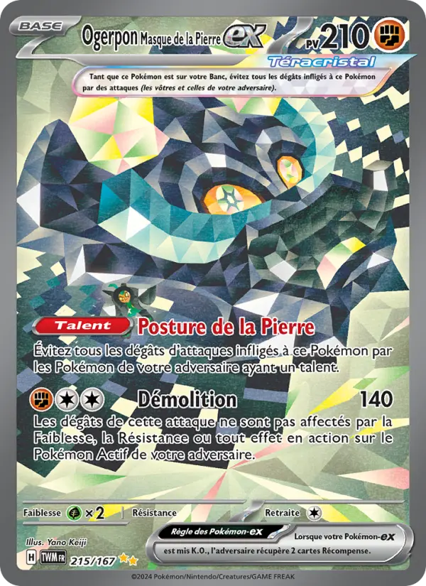 Ogerpon Masque de la Pierre-ex — carte 215 de l’extension Mascarade Crépusculaire