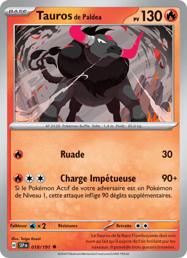 Tauros de Paldea — carte 018 de l’extension Étincelles Déferlantes