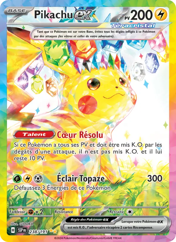 Pikachu-ex — carte 238 de l’extension Étincelles Déferlantes