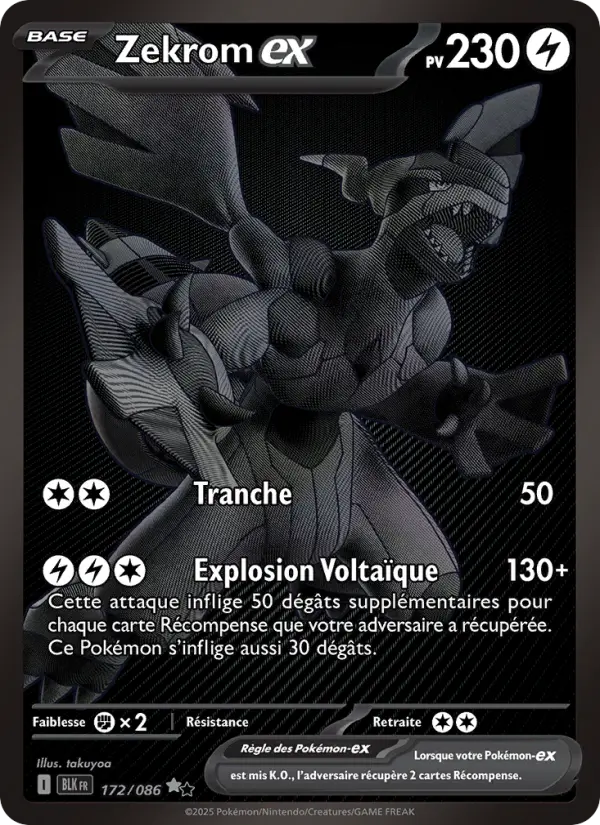 Zekrom-ex — carte 172 de l’extension Foudre Noire