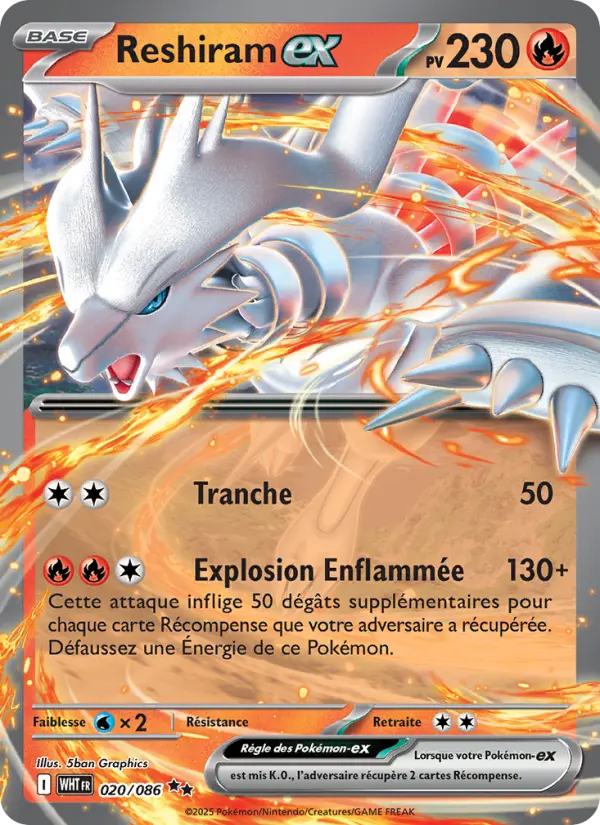 Reshiram-ex — carte 020 de l’extension Flamme Blanche
