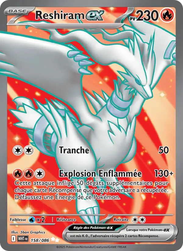 Reshiram-ex — carte 158 de l’extension Flamme Blanche