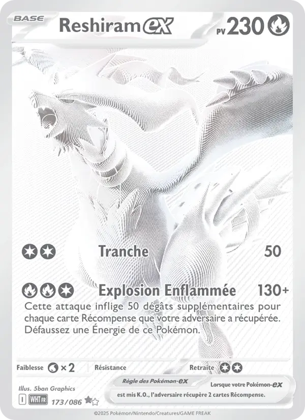 Reshiram-ex — carte 173 de l’extension Flamme Blanche