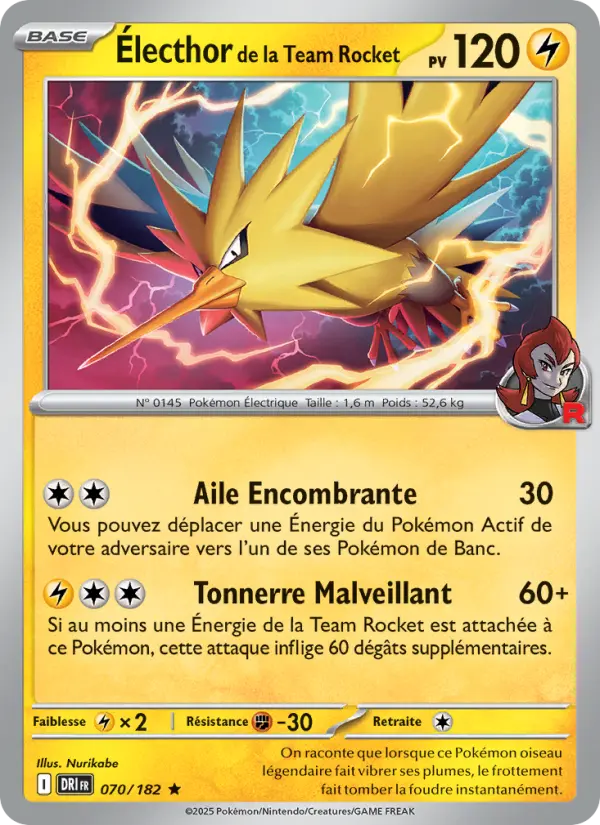 Électhor de la Team Rocket — carte 070 de l’extension Rivalités Destinées