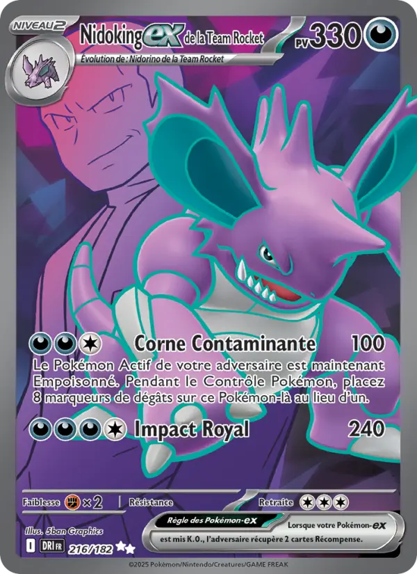 Nidoking-ex de la Team Rocket — carte 216 de l’extension Rivalités Destinées