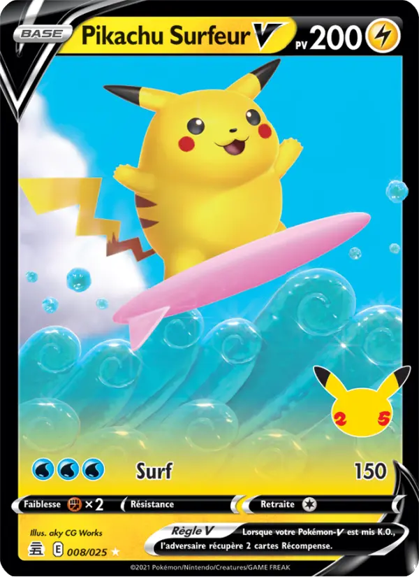 Pikachu Surfeur V — carte 8 de l’extension Célébrations