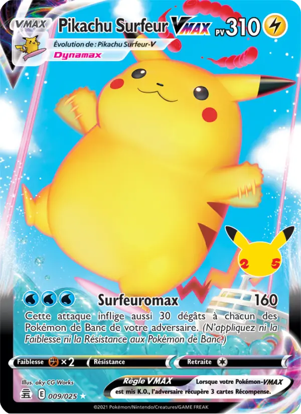 Pikachu Surfeur VMAX — carte 9 de l’extension Célébrations