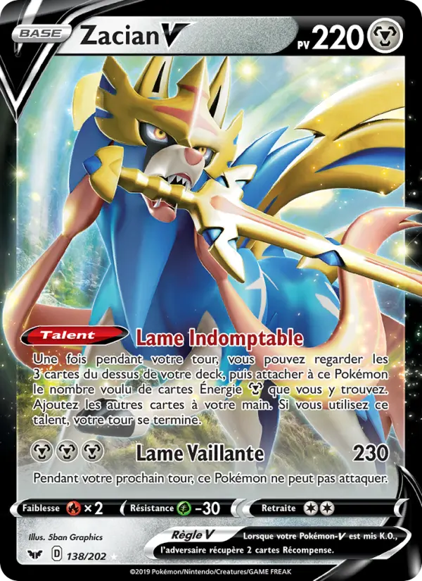 Zacian V — carte 138 de l’extension Épée et Bouclier