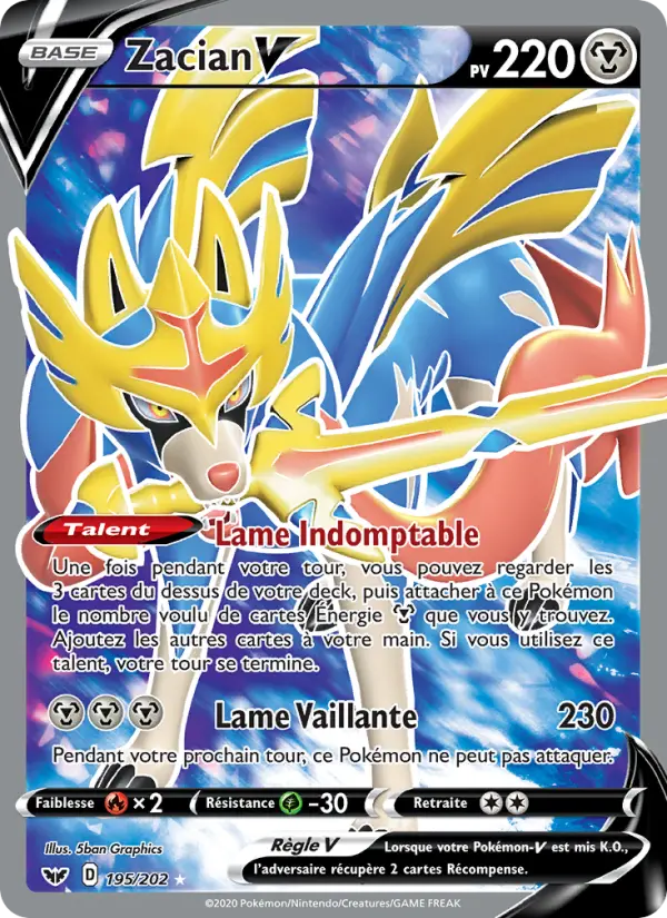 Zacian V — carte 195 de l’extension Épée et Bouclier