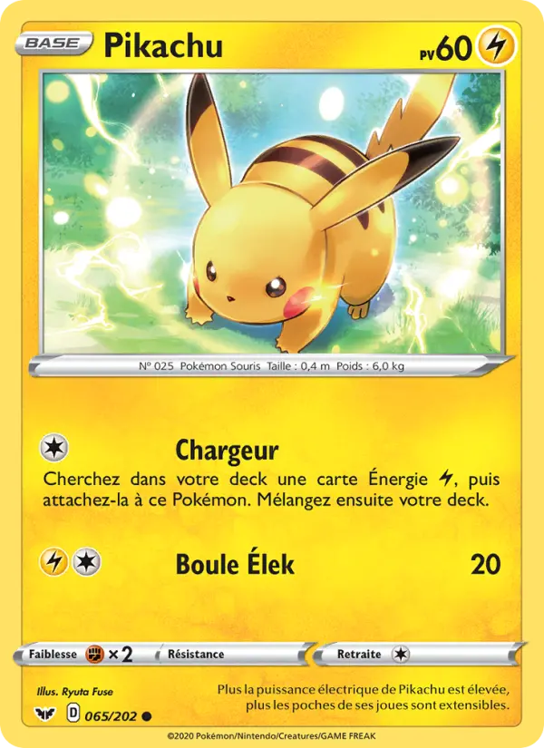 Pikachu — carte 65 de l’extension Épée et Bouclier