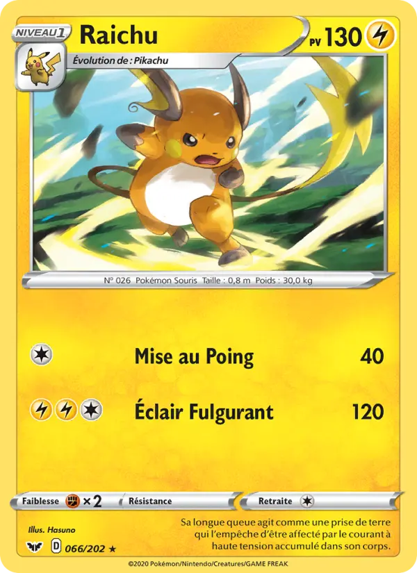 Raichu — carte 66 de l’extension Épée et Bouclier