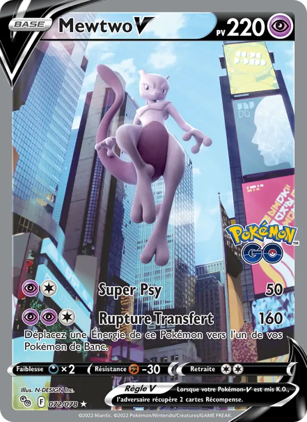 Mewtwo V — carte 072 de l’extension Pokémon GO