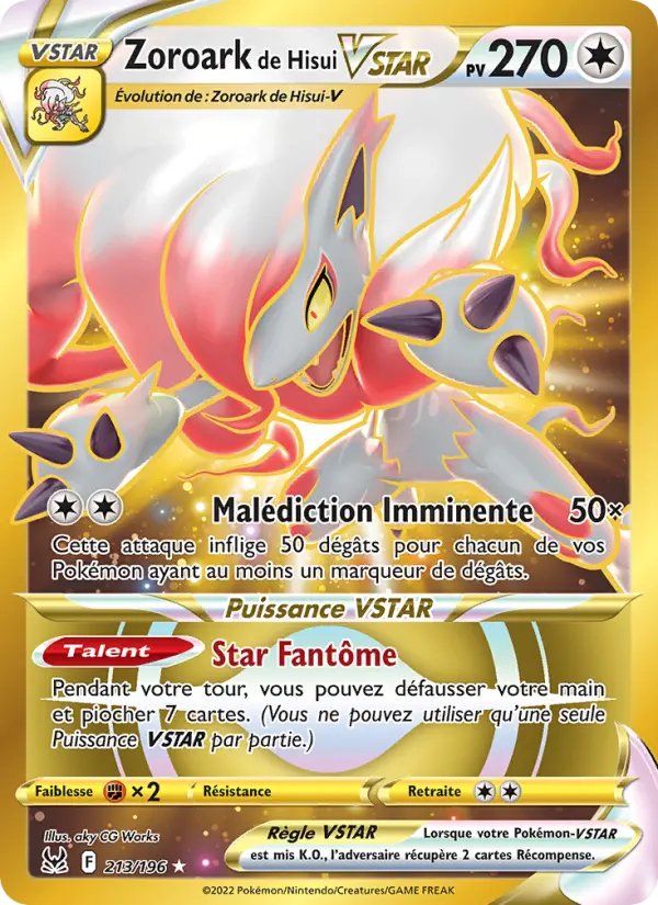 Zoroark de Hisui VSTAR — carte 213 de l’extension Origine Perdue