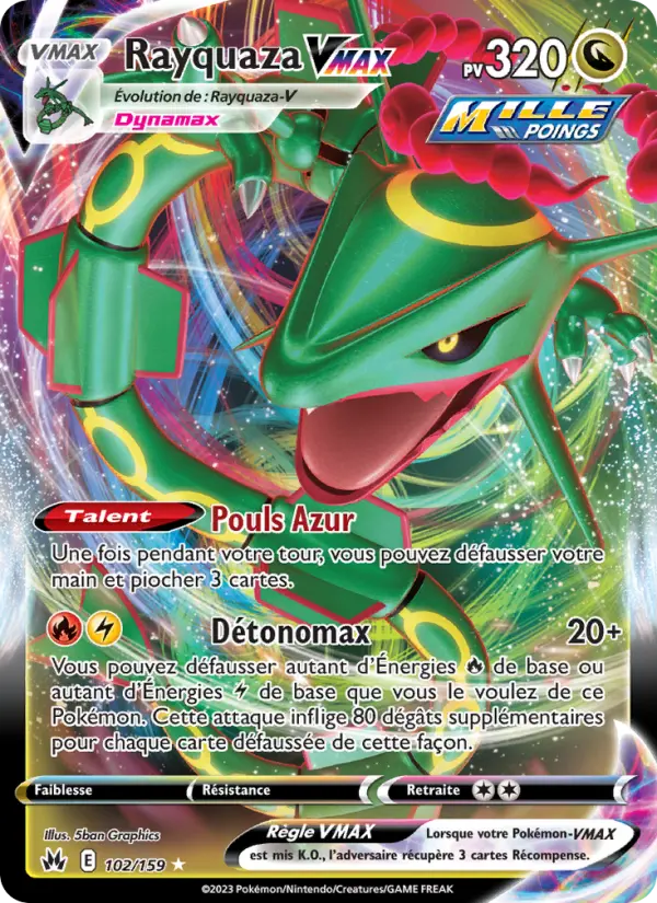 Rayquaza VMAX — carte 102 de l’extension Zénith Suprême