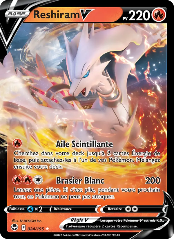 Reshiram V — carte 024 de l’extension Tempête Argentée