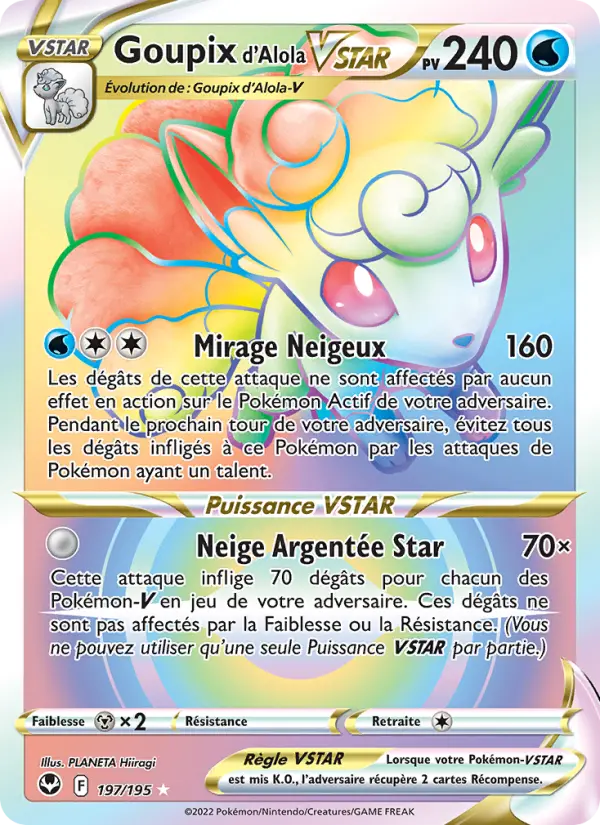 Goupix d'Alola VSTAR — carte 197 de l’extension Tempête Argentée