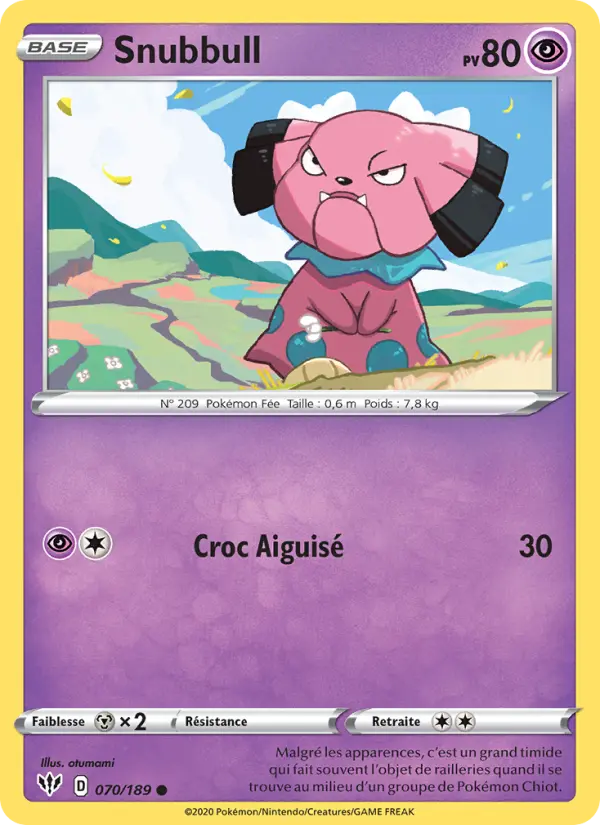 Snubbull — carte 70 de l’extension Ténèbres Embrasées