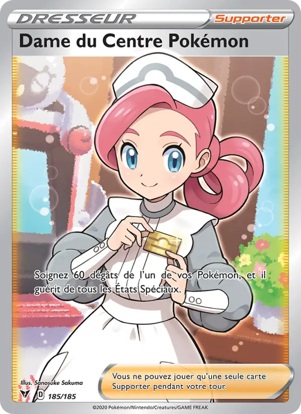 Dame du Centre Pokémon — carte 185 de l’extension Voltage Éclatant