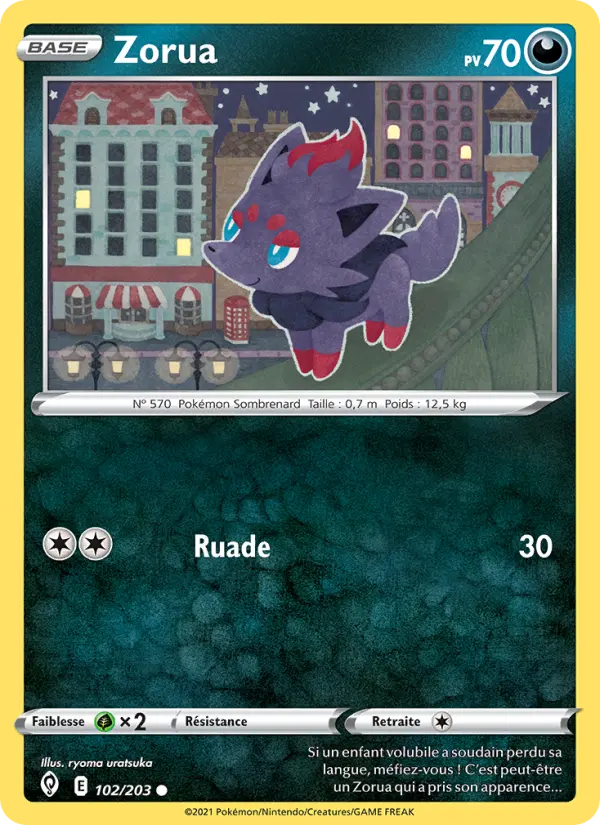 Zorua — carte 102 de l’extension Évolution Céleste