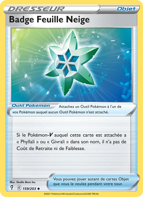 Badge Feuille Neige — carte 159 de l’extension Évolution Céleste