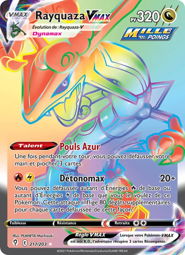 Rayquaza VMAX — carte 217 de l’extension Évolution Céleste