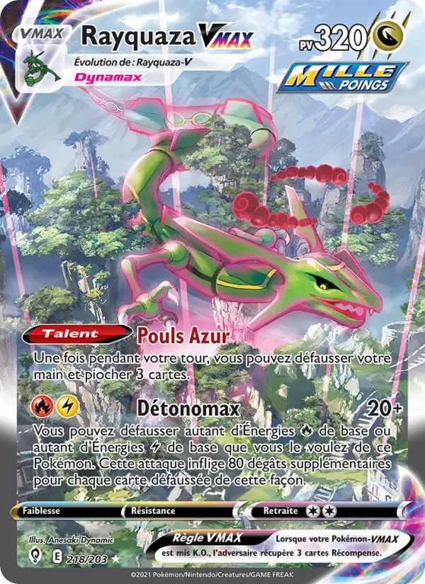 Rayquaza VMAX — carte 218 de l’extension Évolution Céleste