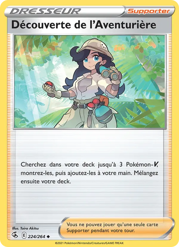 Découverte de l'Aventurière — carte 224 de l’extension Poing de Fusion