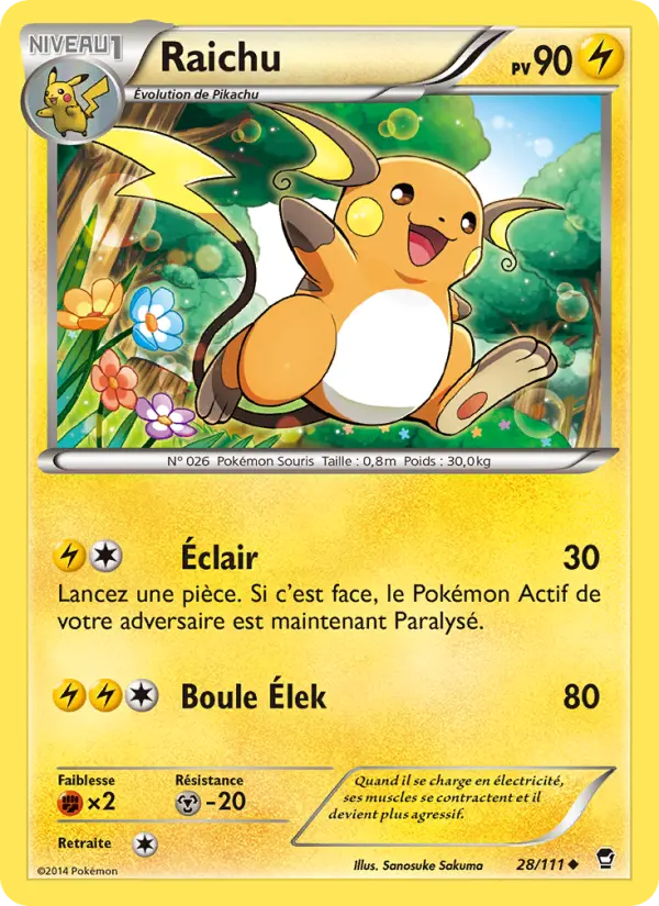 Raichu — carte 28 de l’extension Poings Furieux
