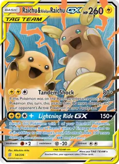 Raichu et Raichu d’Alola GX — carte 54 de l’extension Harmonie des Esprits