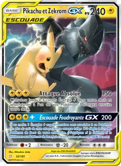 Pikachu et Zekrom GX — carte 33 de l’extension Duo de Choc
