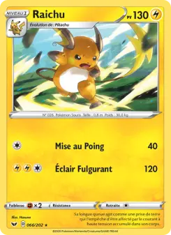 Raichu — carte 66 de l’extension Épée et Bouclier